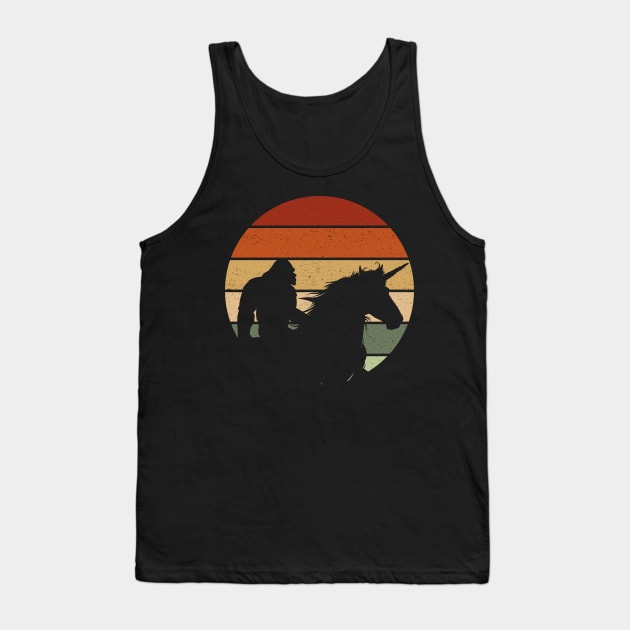 Bigfoot Riding A Unicorn Retro Vintage Sunset Tank Top by Tesszero